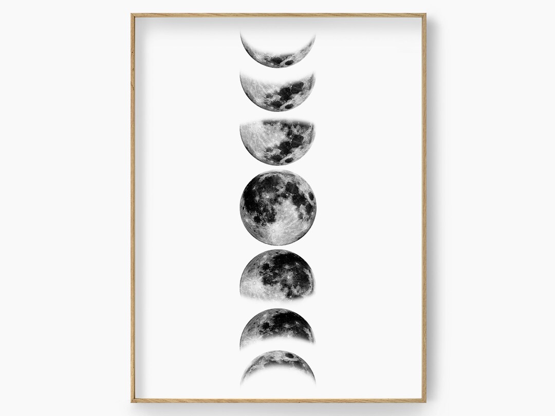 Moon Phases Wall Art Print Black and White Moon Poster Lunar - Etsy