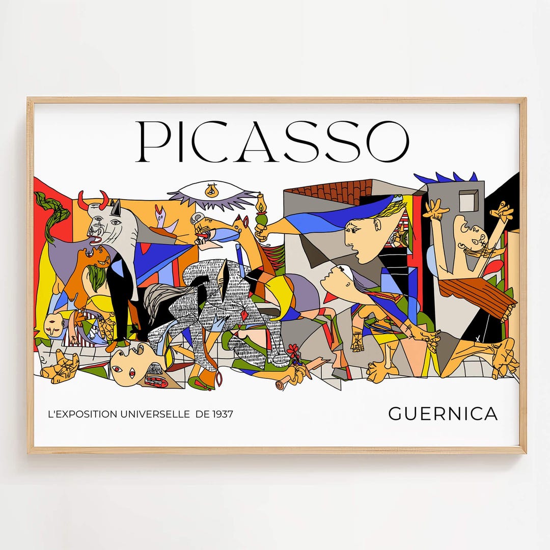 カラフルなピカソのゲルニカプリント：現代抽象芸術（デジタル