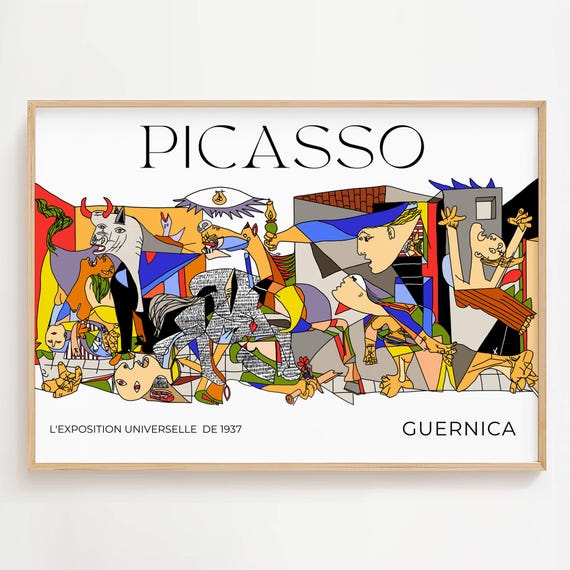 カラフルなピカソのゲルニカプリント：現代抽象芸術（デジタル