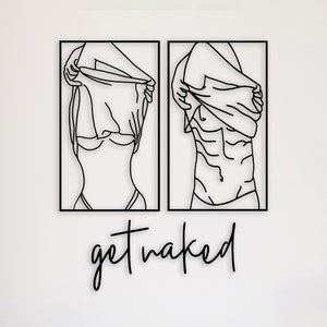 Get Naked Couple Metal Wall Art Set, Sexy Bathroom or Bedroom Decor, Modern Line Art Sign for Couples, Bold Intimate Wall Sculpture