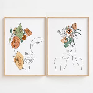 Conjunto de 2 impressões de arte de linha de mulher, arte de parede de desenho de linha de mulher, arte de parede de sala de estar, ilustração de desenho de linha de mulher, conjunto de pôster de arte de linha de mulher