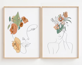 Woman Line Art Print Set of 2, Woman Line Drawing Wall Art, Living Room Wall Art, Woman Line Draw Illustration, Woman Line Art Poster Set