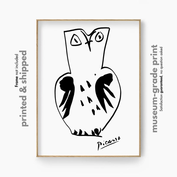 Picasso Owl Line Art Print, Nursery Animal Wall Art, Minimalist Owl Poster, Baby Room Wall Decor, Exhibition Animal Poster, Gallery Wall Art