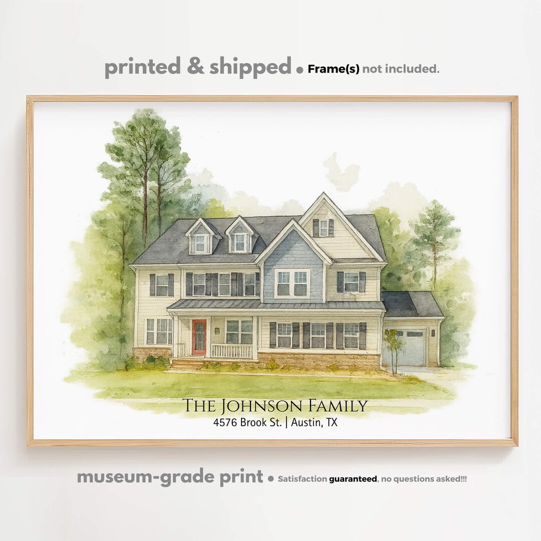 Custom Watercolor House Portrait: Personalized Home Art Print - Etsy