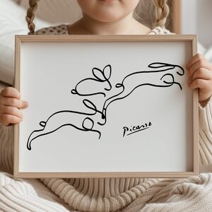Minimalist Picasso Rabbit Line Drawing, Cubism Rabbit Line Art, Picasso ...