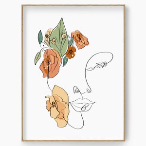 Woman Face with Flowers Line Art Print, Flowers Woman Face Line Draw, Minimalist Woman Illustration, Flower Face Line Art, Fashion Art Print