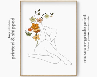 Positivity Woman Body Art Print, Woman Equality Poster, Flower Woman Line Art, Curvy Woman Bedroom Line Art, Body Positive Wall Art Print