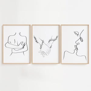 Couple Line Art Print Set: Minimalist Romantic Bedroom Wall Decor (Digital Download)