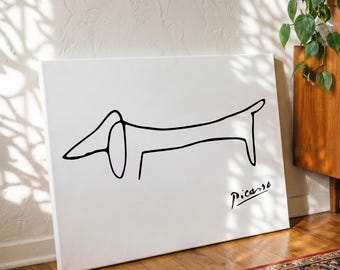 Picasso Dog Line Art Print - Minimalist Dachshund Sausage Dog Poster