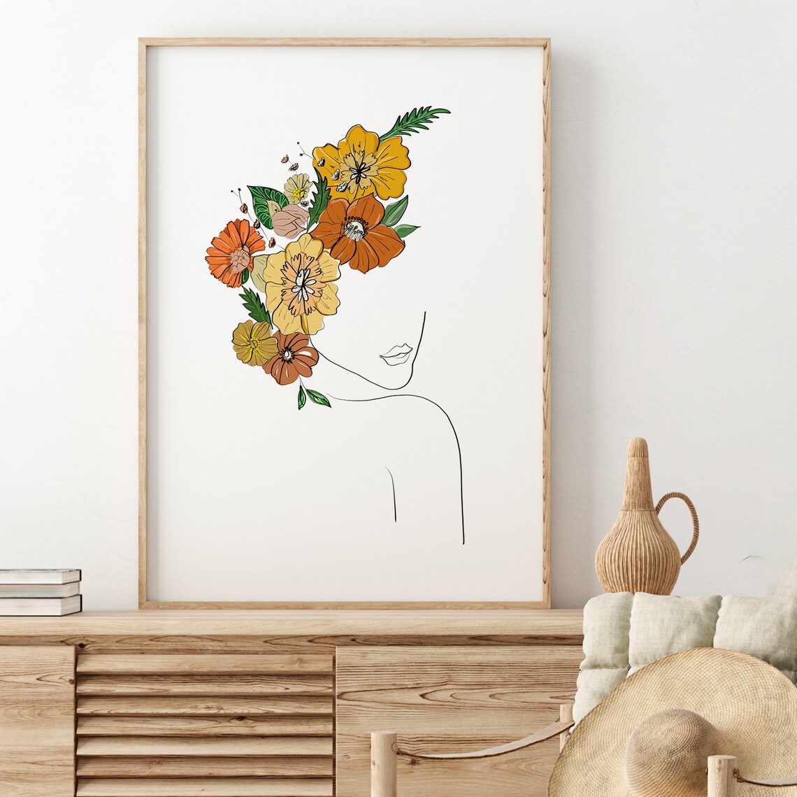 Minimalist Female Line Drawing Flower Head Woman Print Woman - Etsy