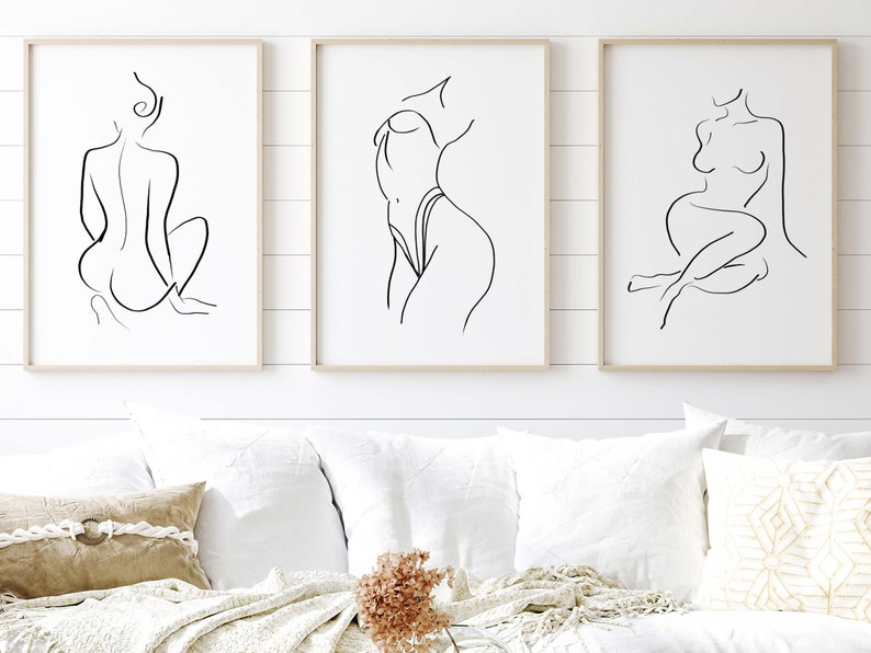 Minimalist Nude Woman Line Art Print Set - Bedroom Wall Decor Poster - Etsy