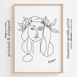 Picasso Frau Zeichnung, Ausstellung Wandkunst, Picasso Kunst Poster, Minimalistische Linie Kunst weiblich, weibliches Gesicht Druck, Picasso Blumen Frau Poster