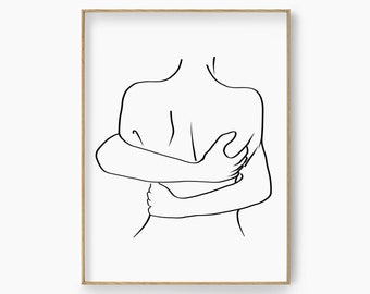 Abstract Couple Line Art Romantic Poster Couple One Line Art Body Couple One Line Drawing Love Line Art Print Hugs Line Art Minimalist