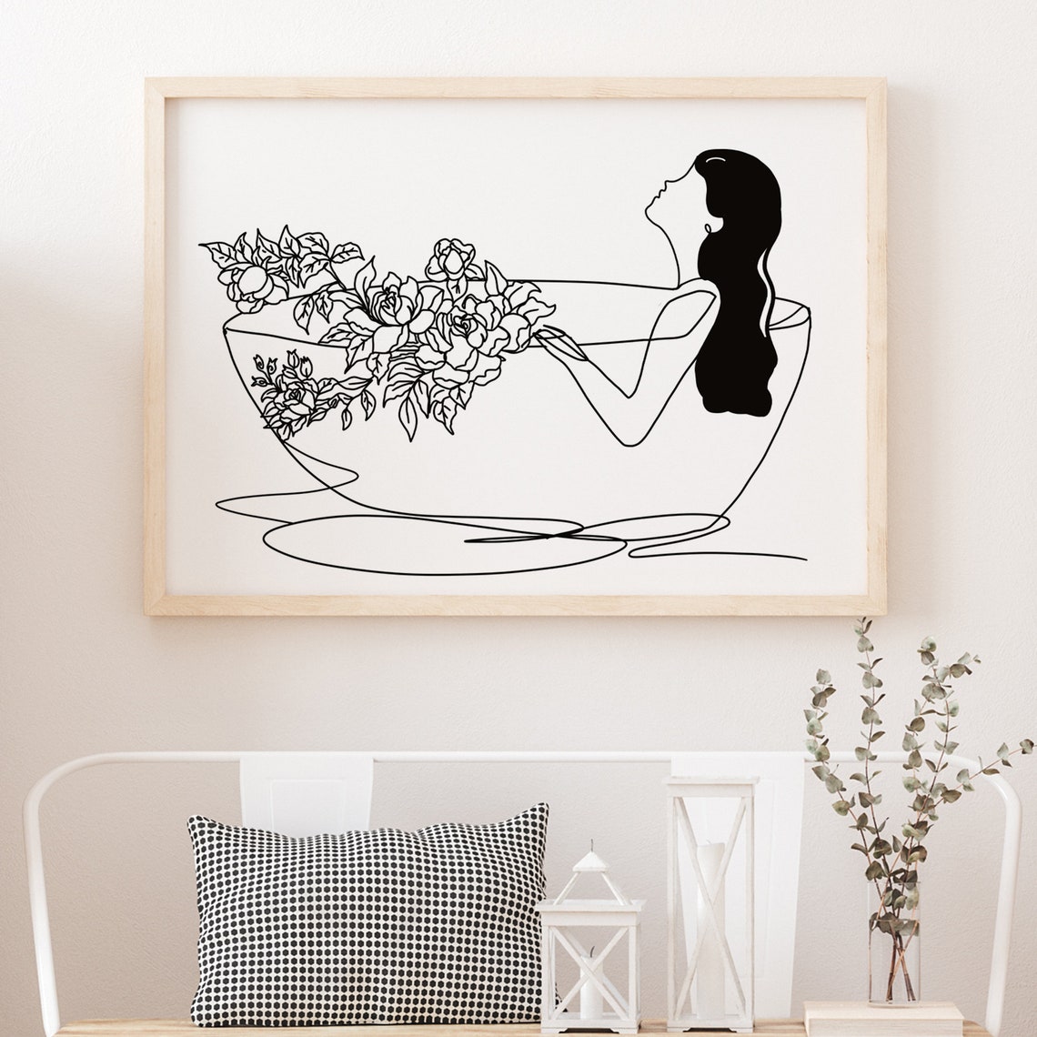 Woman in Bathtub Poster Bathroom Wall Art Decor Flower Woman - Etsy