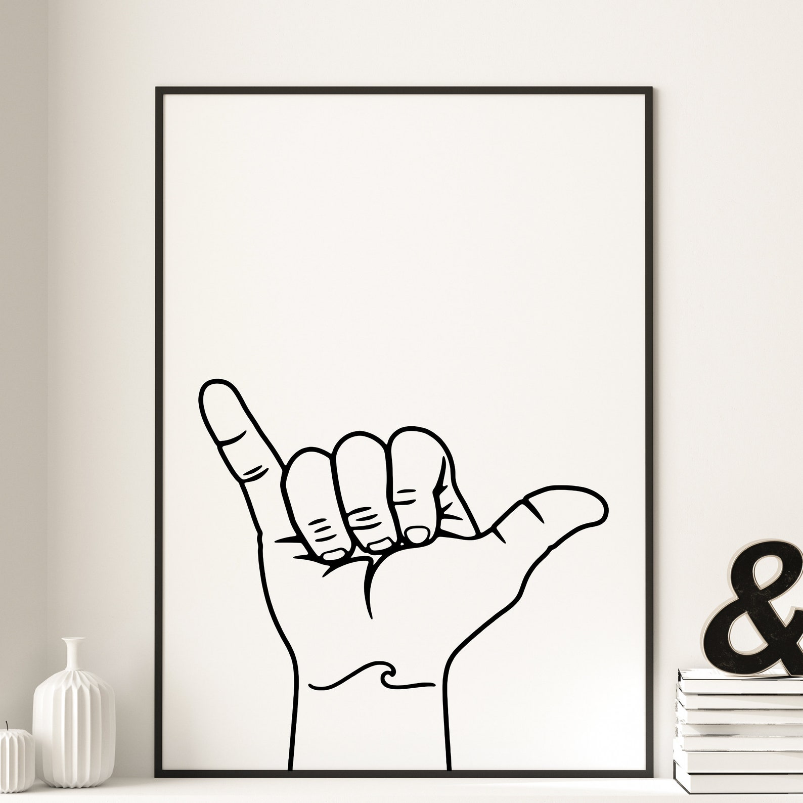 Shaka Hand Line Drawing Shaka Sign Art Print Hand Line Art Etsy
