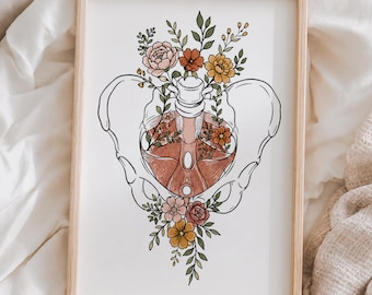 Floral Pelvis Anatomy Art Print, Pelvic Floor Medical Office Wall Decor