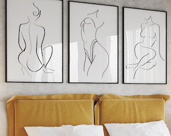 Weibliche Figur Print Set schwarz und weiß - Minimalistische nackte Linie Kunst Wand-Dekor