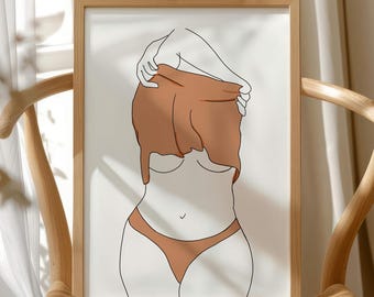 Curvy Woman Line Art Print voor Body Positive slaapkamer en zelfliefde muurdecoratie