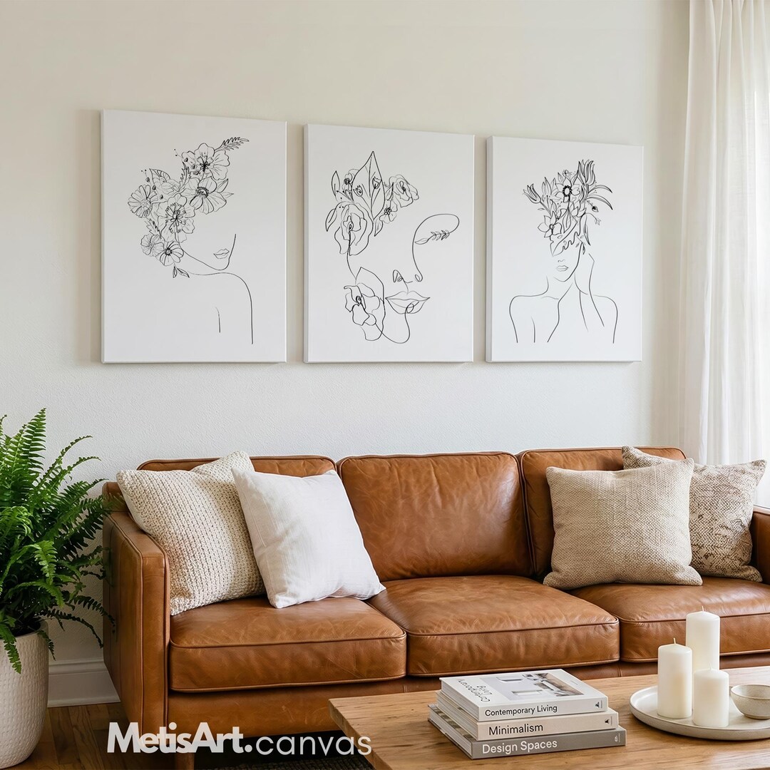 Minimalist Flower Woman Print Set - Floral Face Line Art Poster - Etsy