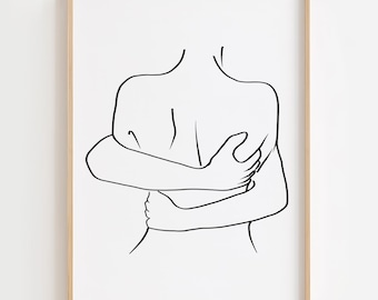 Abstrakte Paar Umarmung Linie Kunstdruck: Minimalistisches Wandbild (Digitaler Download)
