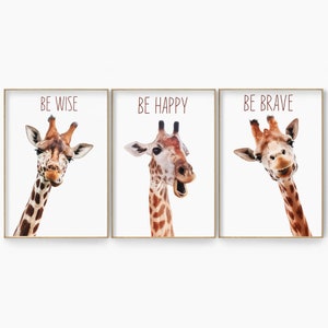 Giraffe Print Set Of 3, Giraffe Wall Art Set, Giraffe Set Of 3 Poster, Nursery Animal Wall Art, Safari Animals Printable, Colorful Giraffes