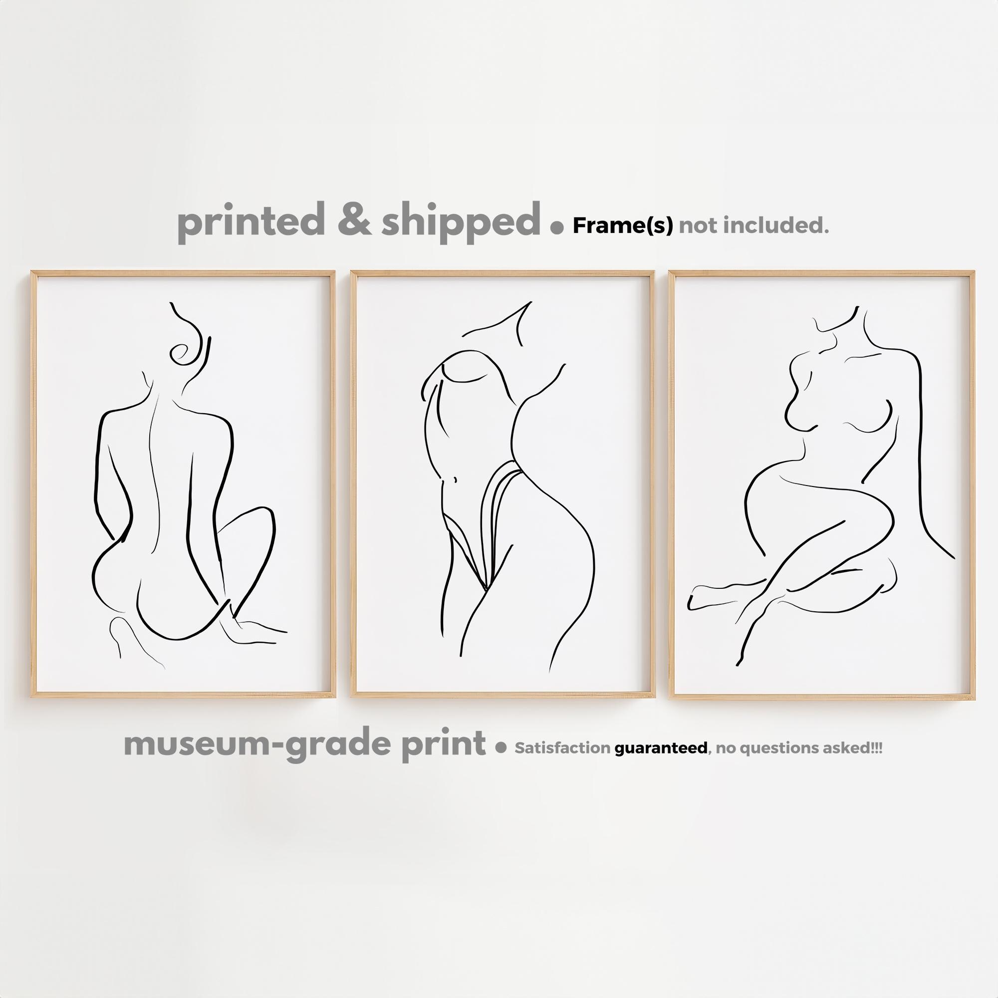 Nude Woman Line Art, Set of 3 Prints, Line Drawing Wall Art, Minimalist ...
