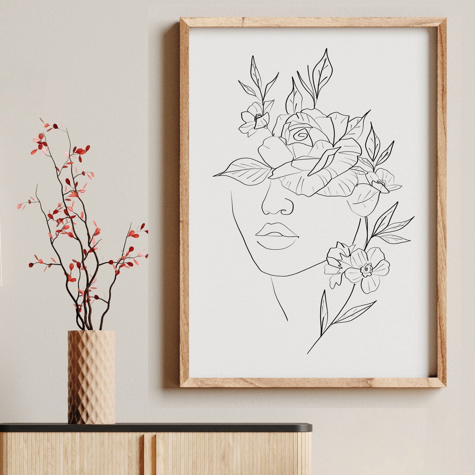 Kopf der Blumen Line Art Print Frau mit Blumen Poster Blume | Etsy Schweiz