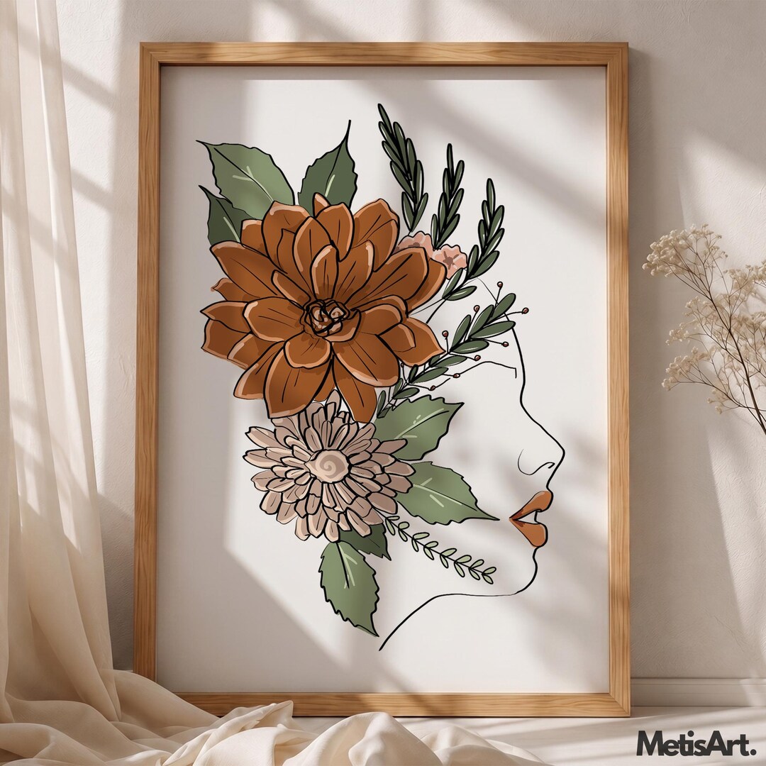 Woman With Flowers Line Art Print: Minimalist Female Figure - Etsy