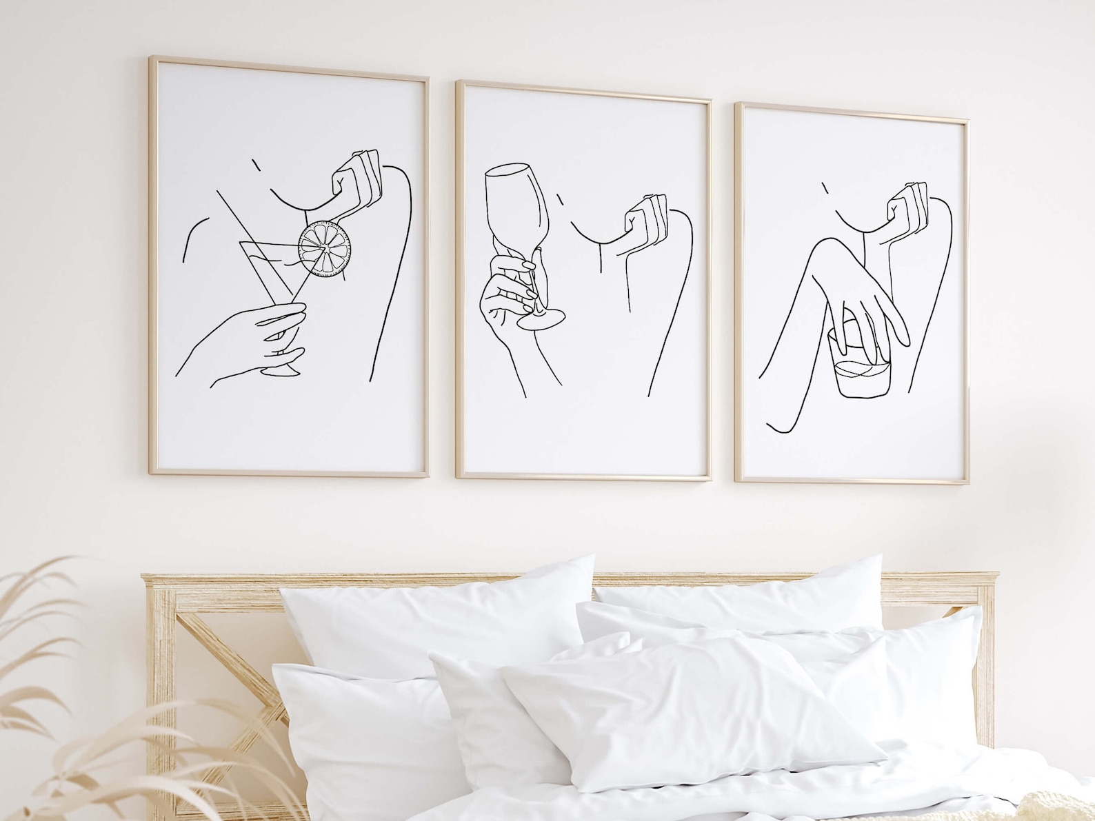 Minimalist Alcohol Line Art Print Set, Bar Gallery Wall Art, Black and