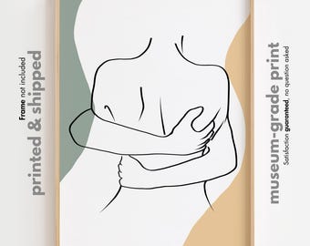 Abstract Couple Hug Line Art Print, Anniversary Gift
