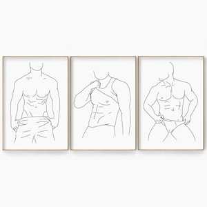 Minimalist Gay Line Art Set, Gay Wall Art, Naked Men Art Print, Line