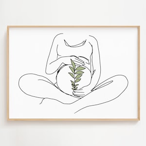 Arte lineal de mujer embarazada, arte mural de embarazo, anuncio de nacimiento, regalo para embarazadas, póster del cuerpo de la mujer, impresión de maternidad, arte mural de futura mamá