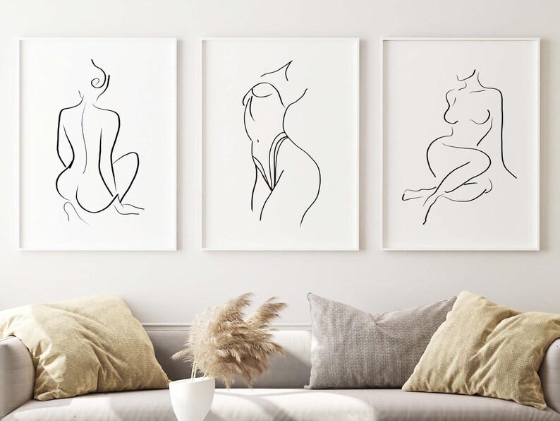 Minimalist Nude Woman Line Art Print Set - Bedroom Wall Decor Poster - Etsy