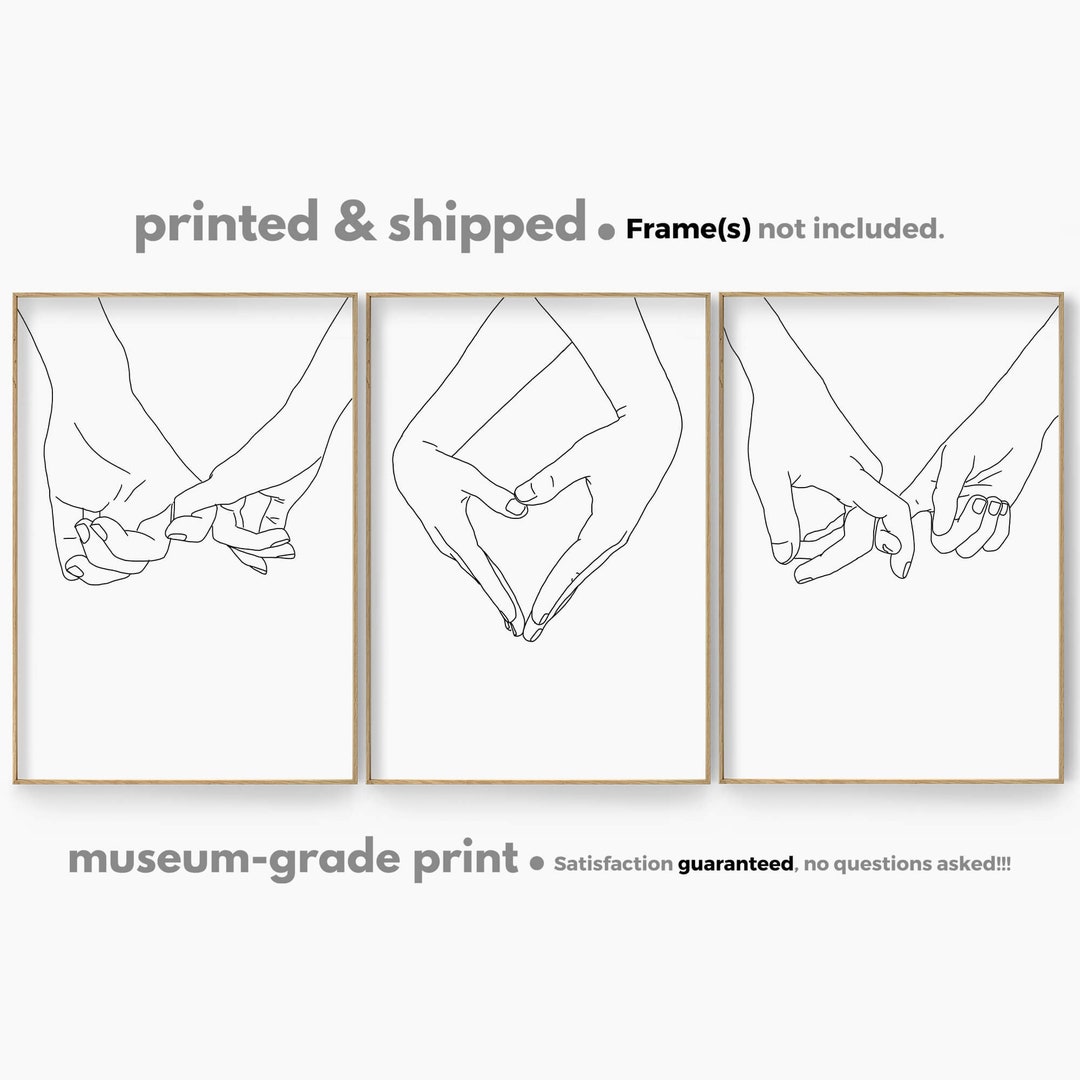Couple Holding Hands Poster Set, Minimalist Hands Wall Art, Romantic ...