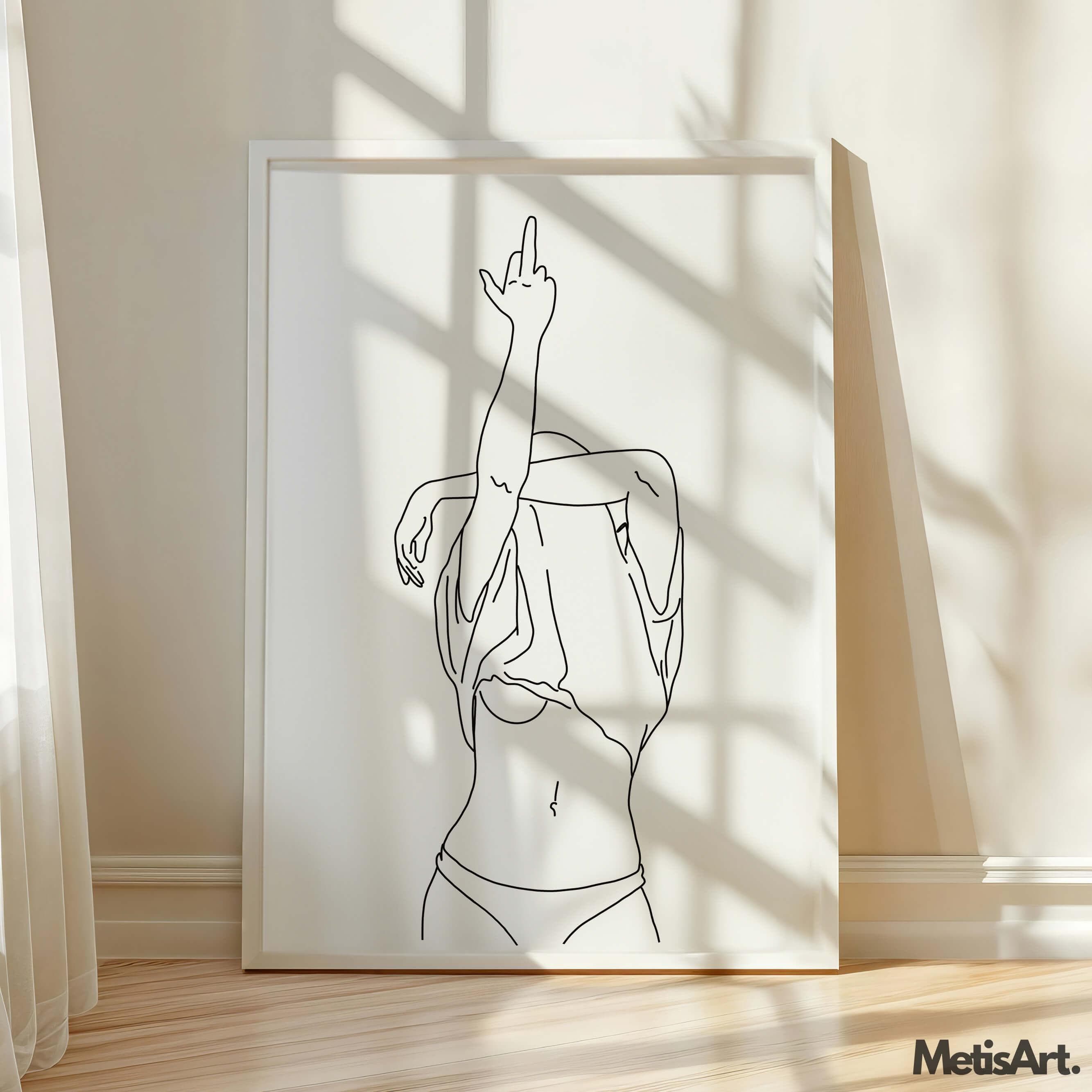 Middle Finger Woman Line Art Print, Rude Gesture (printed and Shipped ...