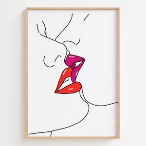 Valentine Kissing Print, Romantische Lesbische Wandkunst, Lesbische Paar Druck, LGBTQ Wanddekor, Weibliches Paar Poster, Schlafzimmer Wandkunst
