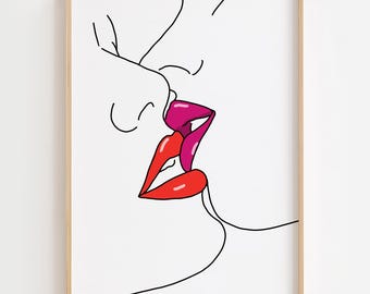 Lesbian Kissing Line Art Print: LGBTQ Valentine's Decor