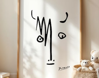 Picasso Bull Face Print - Minimalist Line Art Poster - Modern Animal Wall Decor