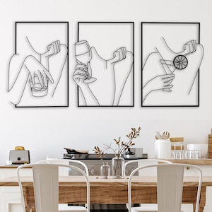 Woman Drink Metal Decor, Alcohol Metal Art, Home Bar Metal Art, Decorative Gift Idea, Minimalist Kitchen Wall Decor, Whiskey, Wine, Cocktail
