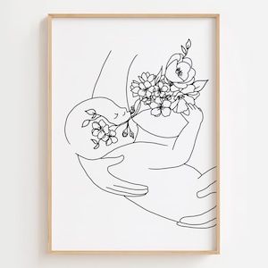 Arte de pared con flores sobre la lactancia, regalo para la lactancia materna, regalo para una nueva mamá, decoración para un centro de maternidad, regalo para una partera, decoración de pared para la oficina de una consultora de lactancia