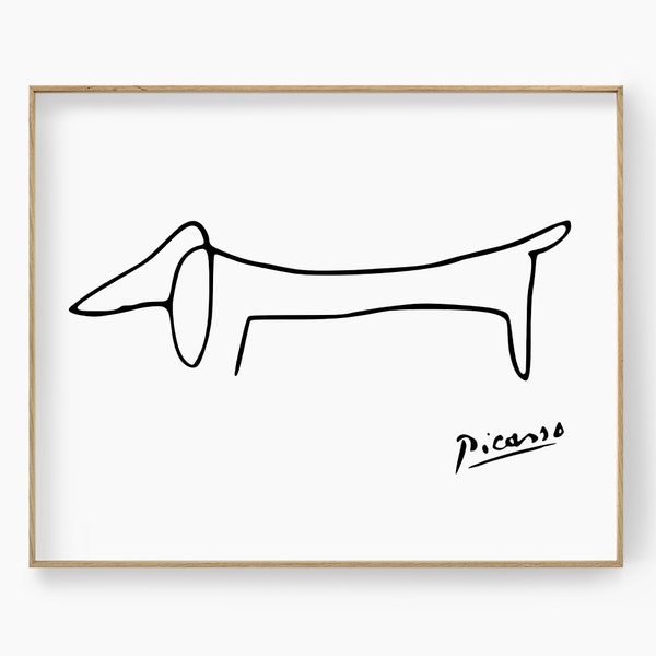 Picasso Hund Druck Picasso Tier Kunst Picasso Linie Zeichnung Moderne Picasso Skizze Minimalist Hund Poster Linie Kunst Hund druckbare Kunst Horizontal