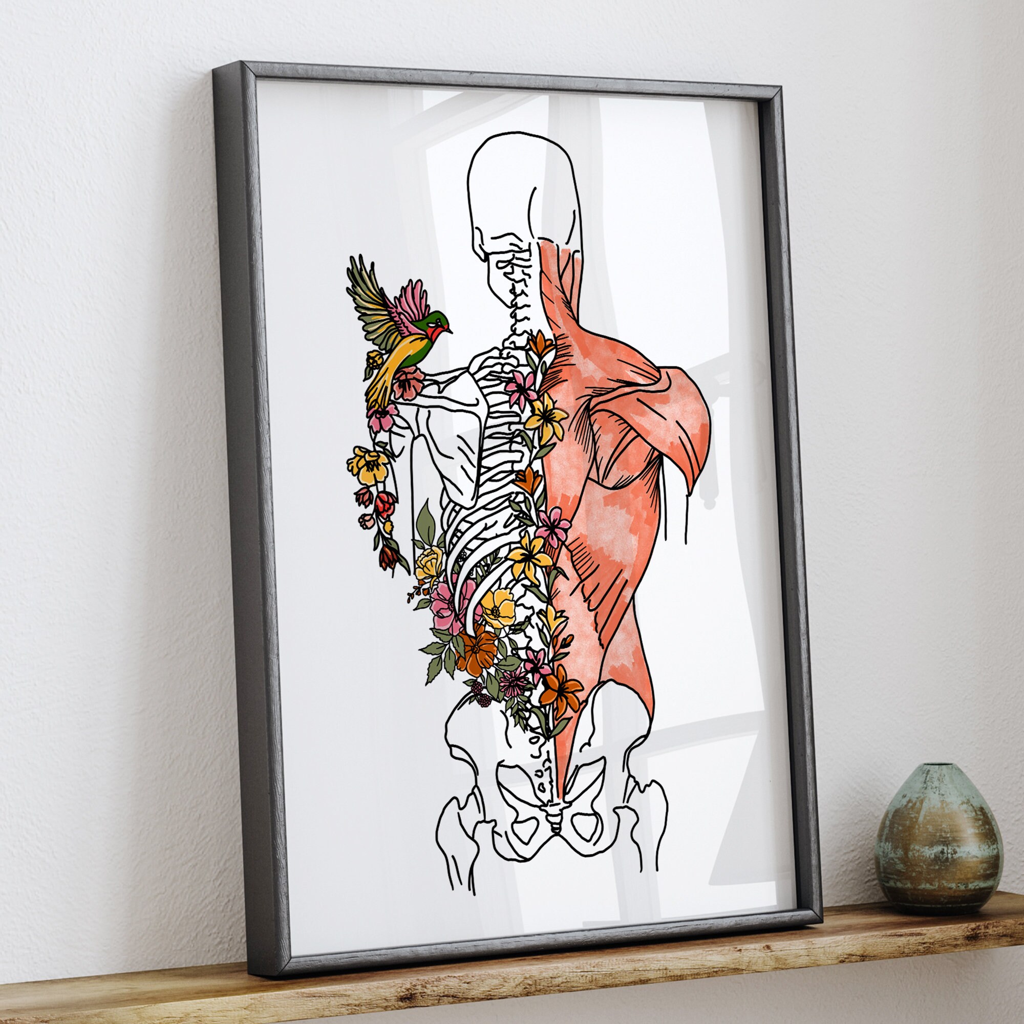 Floral Spine Anatomy Print Back Muscles Poster Muscular Etsy