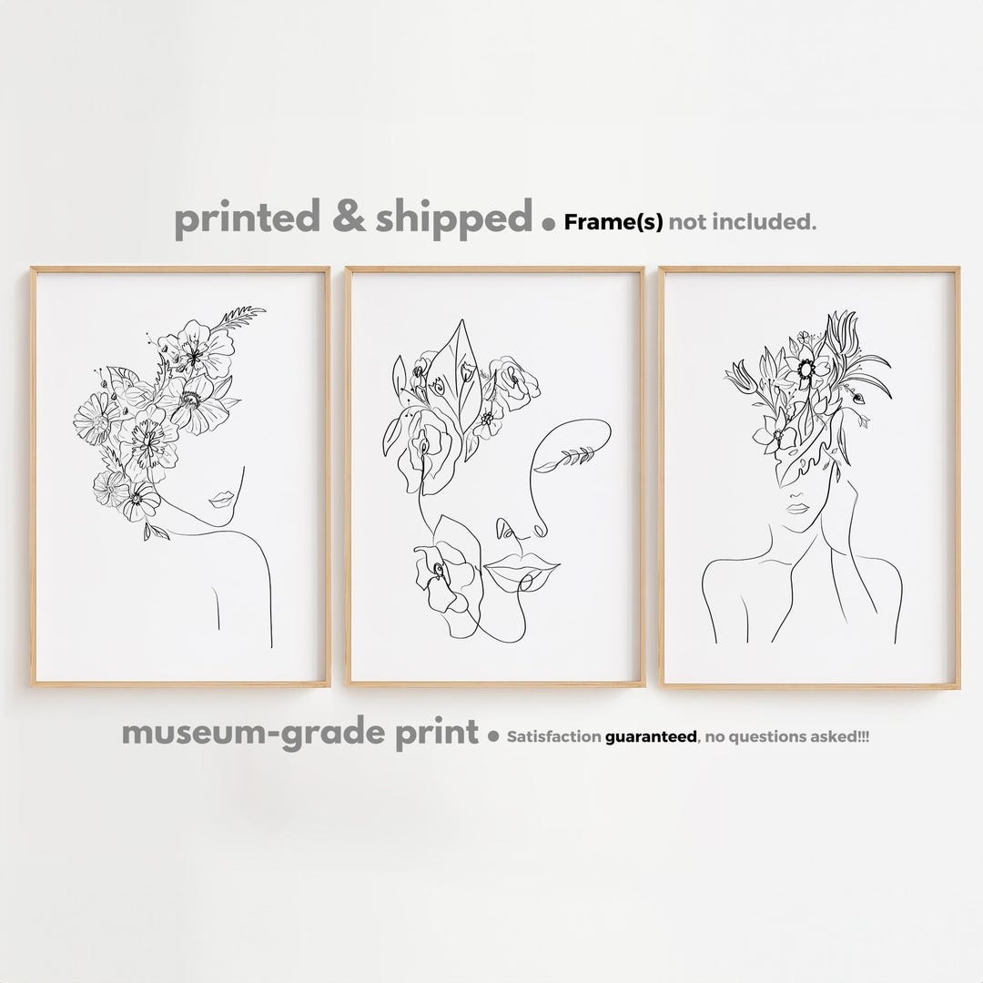 Flower Woman Line Art Print Set: Minimalist Gallery Wall Decor - Etsy ...