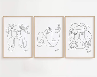 ピカソの女性線画プリント、現代女性の顔（デジタルダウンロード