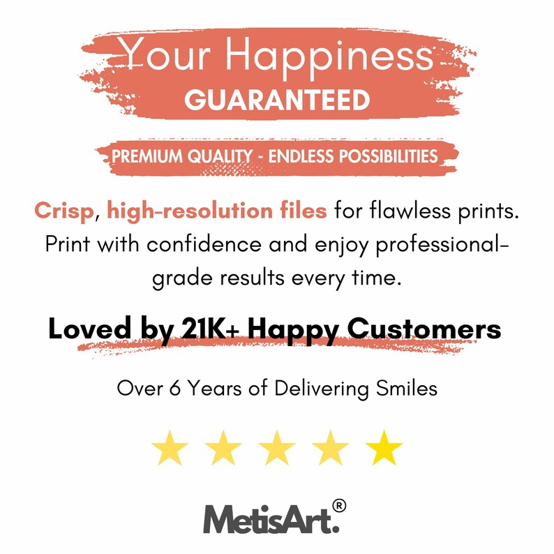 Puede incluir: Fondo blanco con texto en negro y coral. El texto dice "Your Happiness GARANTIZADO" y "CALIDAD PREMIUM - POSIBILIDADES INFINITAS". El texto adicional incluye "Archivos n&iacute;tidos de alta resoluci&oacute;n para impresiones impecables".
