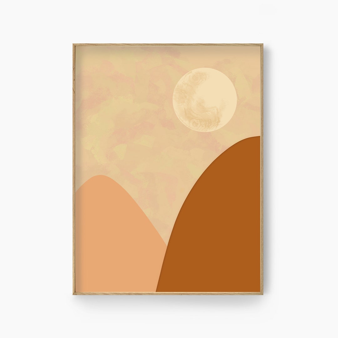 Terracotta Full Moon Landscape Print Boho Moon Wall Art Mid Etsy