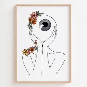 Floral Eye Woman Print: Optometry Clinic Art