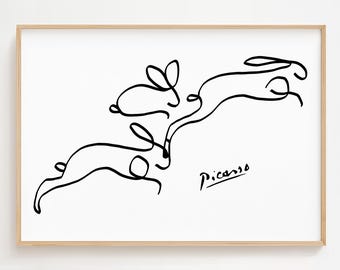 ピカソ　アートプリント ピカソのウサギの線画プリント：ミニマリストの保育園アート（デジタル
