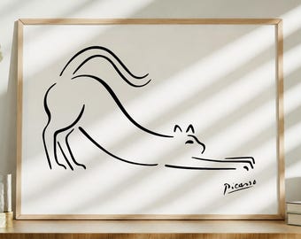 Picasso Cat Line Art Print - Minimalist Exhibition Gallery Poster
