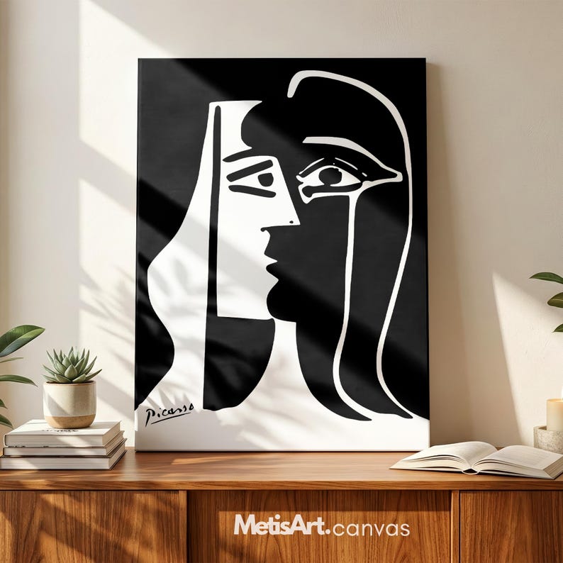 Picasso Kiss Print - Monochrome Abstract Face Art - Modern Exhibition Poster image 7